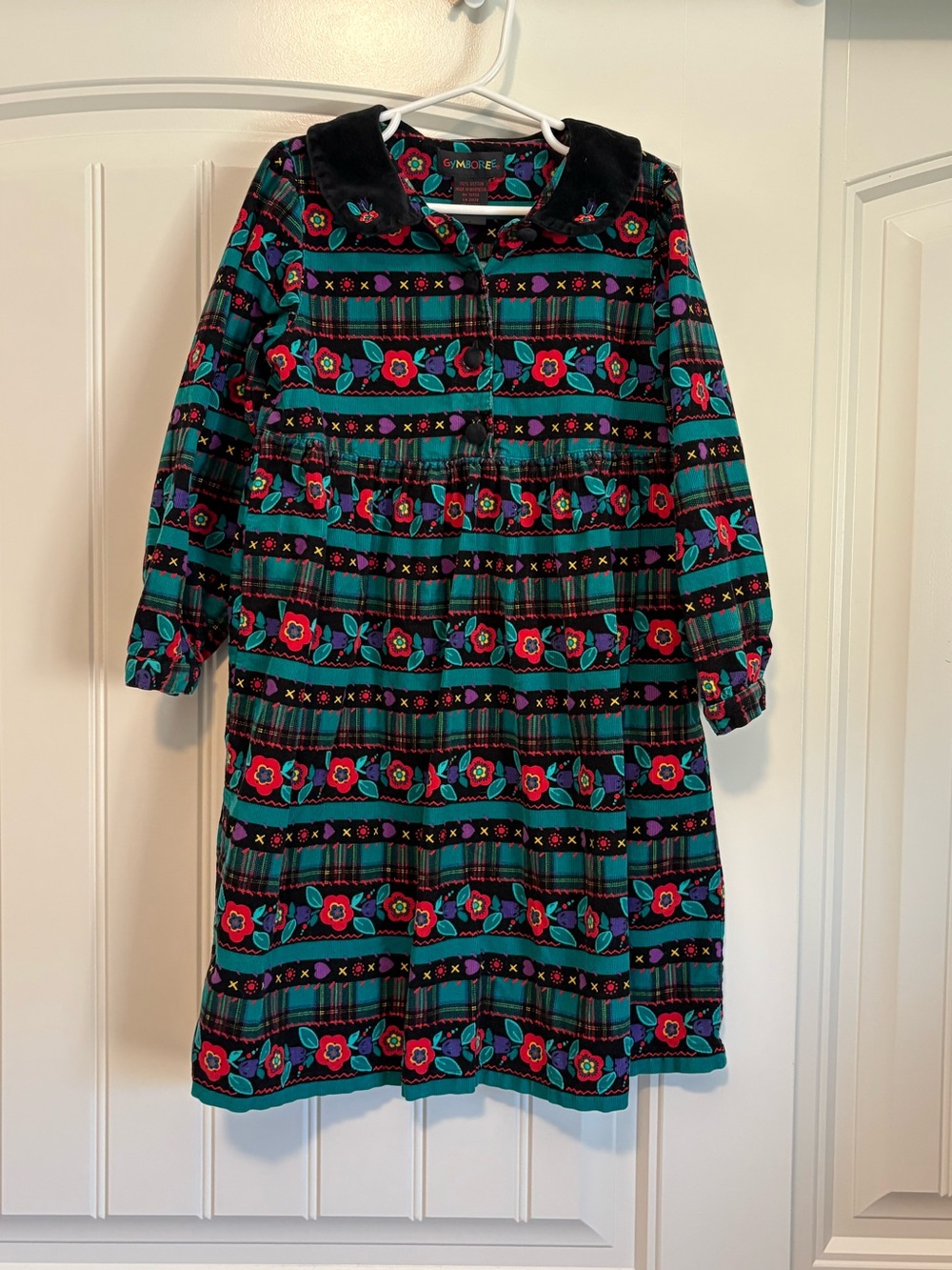 Gymboree Vintage large 5-6 1997 PLAID Floral Corduroy Dress LS Holiday Cotton